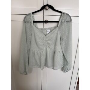 Japan Women's Smocked Baby Doll Peplum
Mint Green Blouse  Size Large